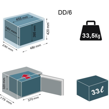 DD/6 Coffre-fort à emmurer à clé + combinaison - 33 L - Technomax