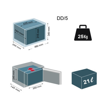 DD/5 Coffre-fort à emmurer à clé + combinaison - 21 L - Technomax