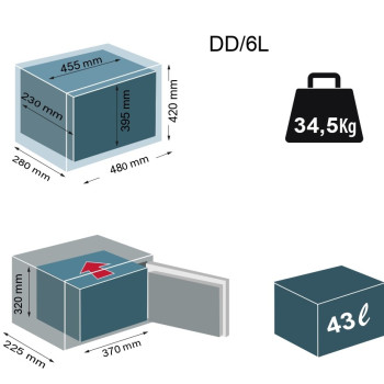 DD/6L Coffre-fort à emmurer à clé + combinaison - 34.5 L - Technomax