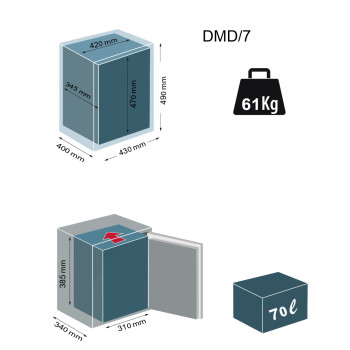 DMD/7 Coffre-fort à poser à clé + combinaison 3 boutons - 70 L